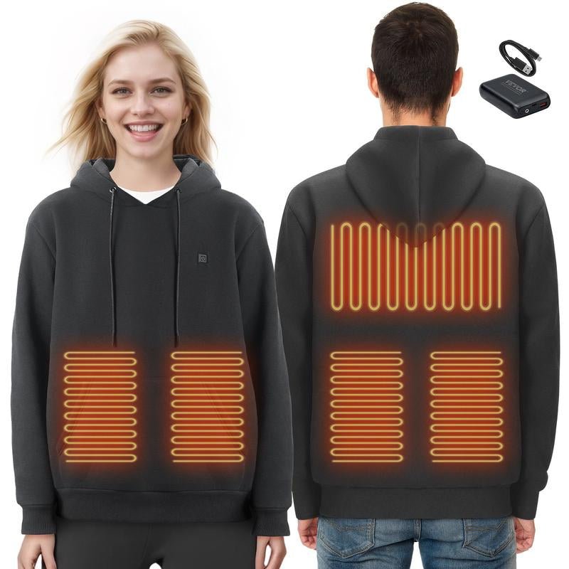 VEVOR Heated Hoodie Sweatshirt Unisex with Battery for Men & Women S-XXXL Size Black, Christmas Gift