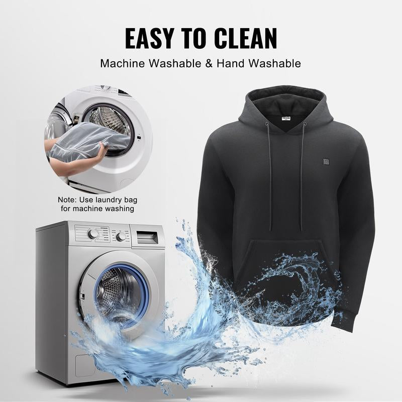 VEVOR Heated Hoodie Sweatshirt Unisex with Battery for Men & Women S-XXXL Size Black, Christmas Gift
