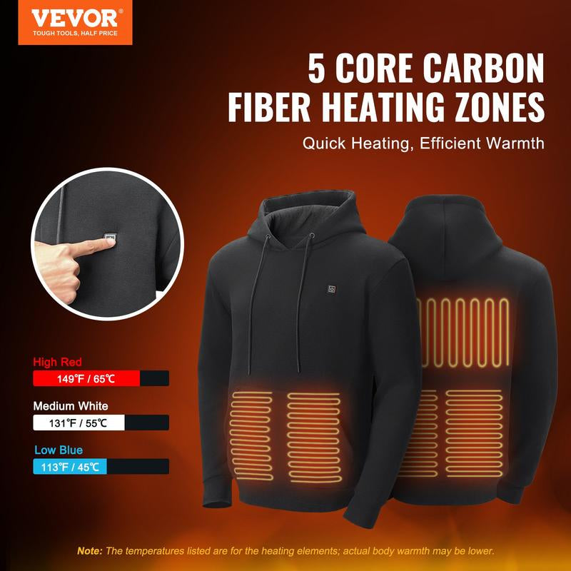 VEVOR Heated Hoodie Sweatshirt Unisex with Battery for Men & Women S-XXXL Size Black, Christmas Gift